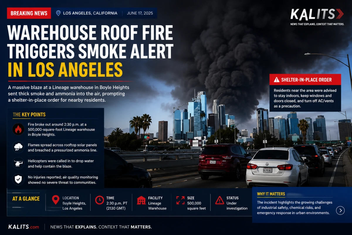 Warehouse Roof Fire Triggers Smoke Alert in Los Angeles