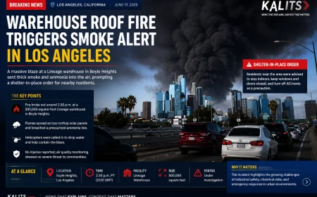 Warehouse Roof Fire Triggers Smoke Alert in Los Angeles